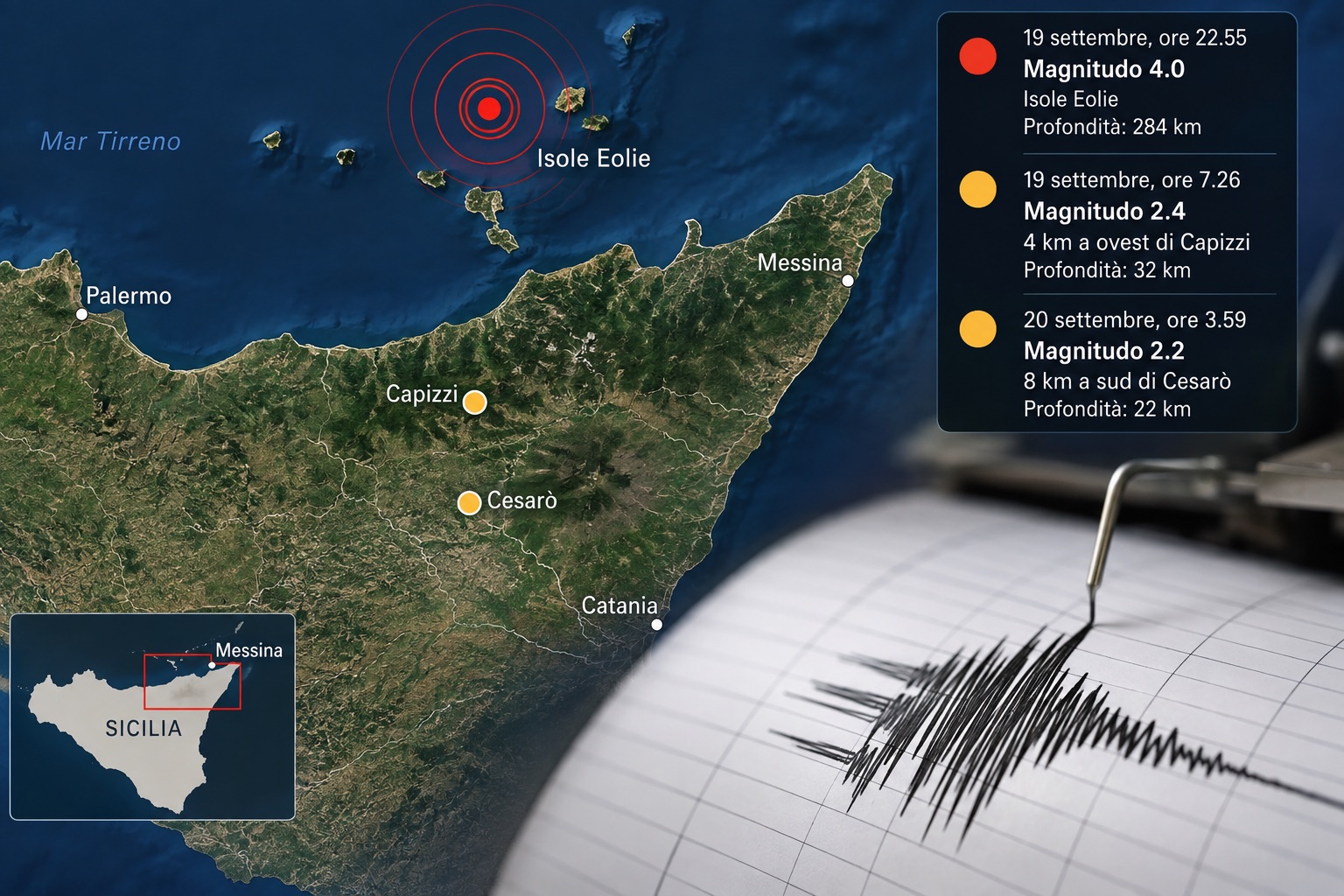 Tre terremoti nel Messinese in meno di 24 ore: scosse tra Nebrodi ed Eolie