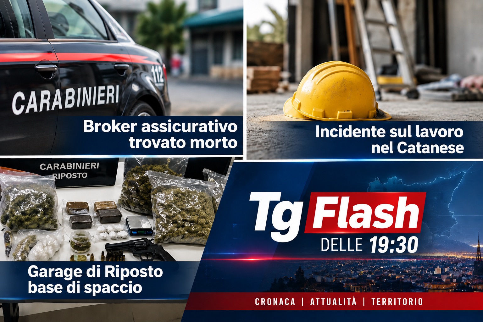 Broker assicurativo trovato morto, incidente sul lavoro nel Catanese. Garage di Riposto base di spaccio | Tg Flash delle 19:30