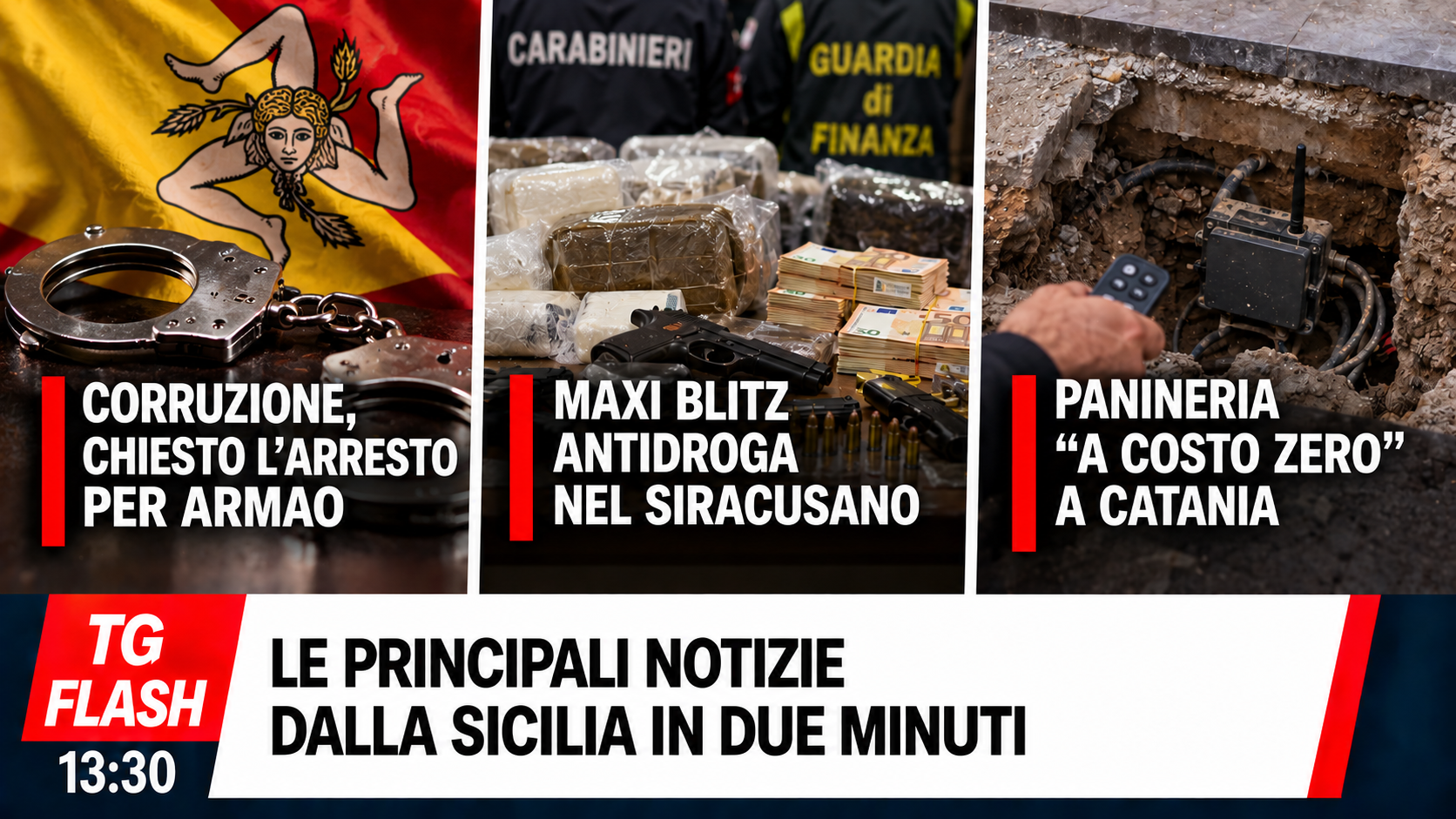 Corruzione, chiesto l’arresto per Armao. Maxi blitz antidroga nel Siracusano e panineria “a costo zero” a Catania | TG Flash 13:30