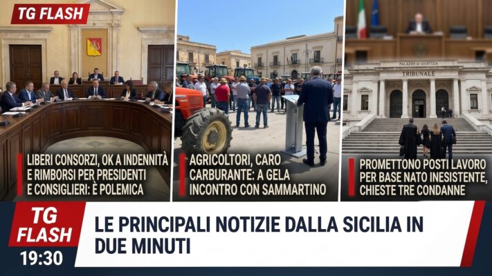 Indennità per presidenti di Liberi Consorzi, Sammartino a Gela per caro carburante. Posti di lavoro “fantasma” ad Agrigento | TG Flash 19:30