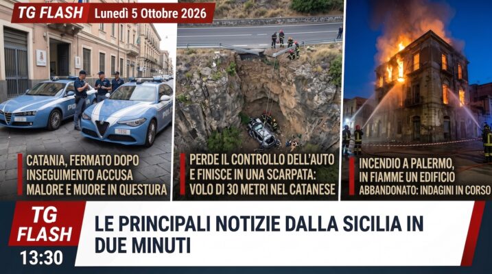 Muore in Questura dopo inseguimento, auto in una scarpata nel Catanese. Incendio a Palermo | TG Flash 13:30