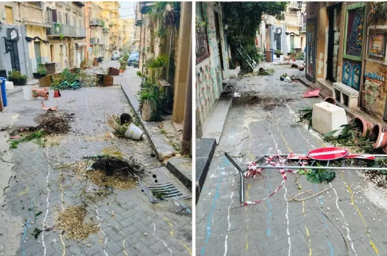 Attacco vandalico al mercato storico di Caltanissetta: distrutti vasi e danneggiati arredi