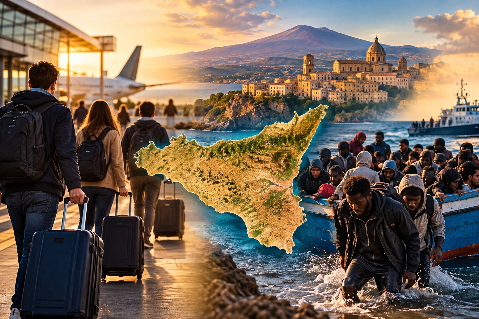 La Sicilia evidenzia un doppio fenomeno punitivo: l’emigrazione  crescente dei siciliani e il primo approdo dei flussi migratori provenienti  dal continente africano