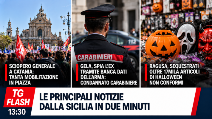 Sciopero generale in Sicilia, carabiniere condannato a Gela e maxi sequestro di Halloween | TG Flash 13:30