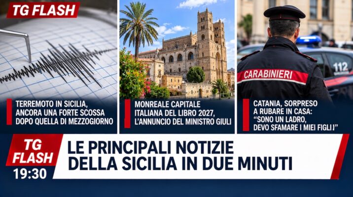 Nuova scossa in Sicilia, Monreale Capitale del libro 2027. Ladro sorpreso in casa a Catania | TG Flash 19:30