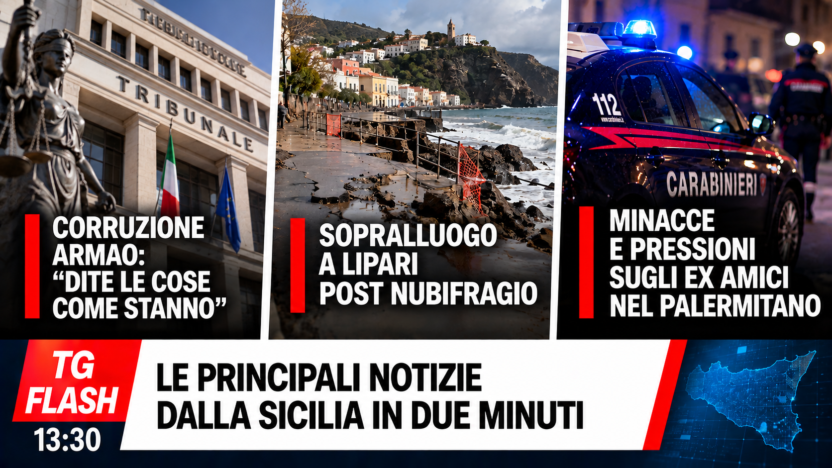 Corruzione, Armao respinge le accuse. Sopralluoghi a Lipari post naufragio e minacce agli ex amici nel Palermitano | TG Flash 13:30