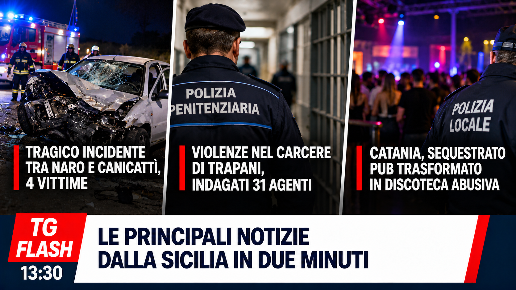Incidente mortale a Naro, esclusa la tortura al carcere di Trapani. Discoteca abusiva a Catania | TG Flash 13:30