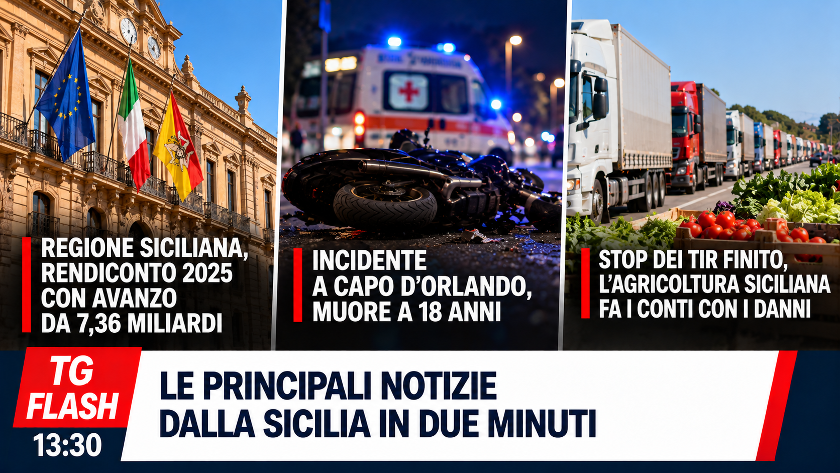 Regione con avanzo da 7,36 miliardi, 18enne muore in scooter e danni dopo lo stop dei Tir | TG Flash 13:30