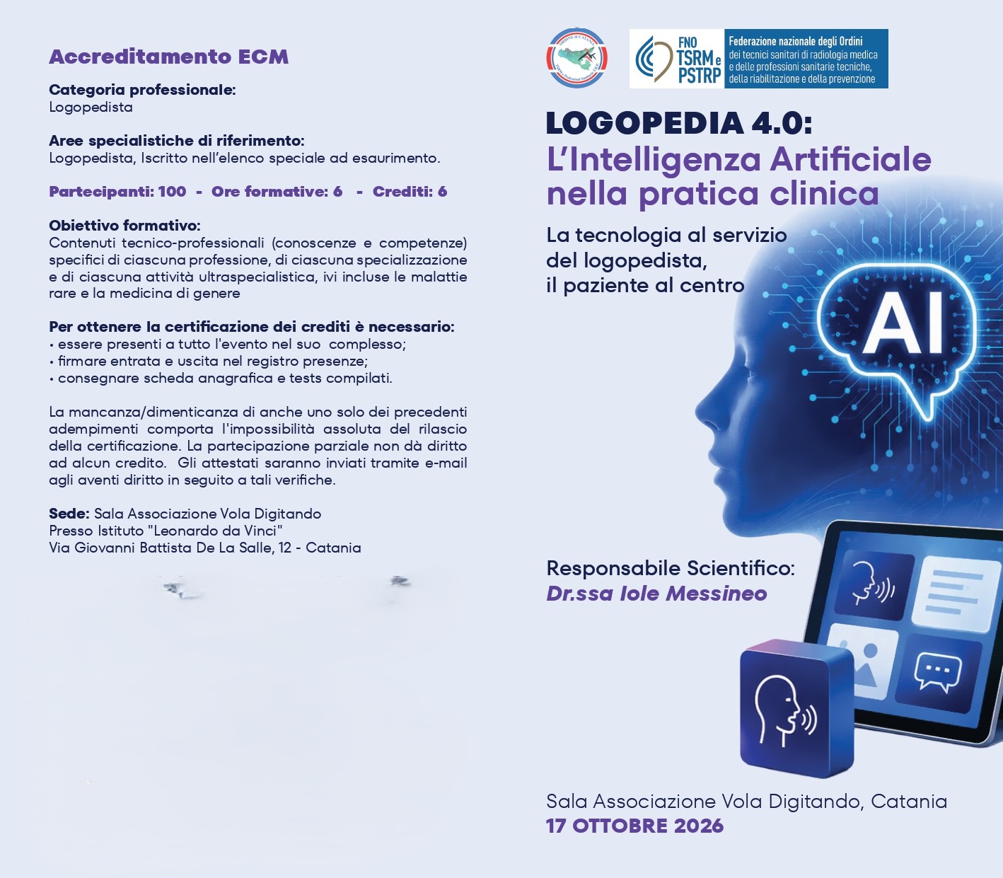 Catania, l’intelligenza artificiale entra nella logopedia: il 17 ottobre esperti a confronto sulle nuove frontiere della riabilitazione