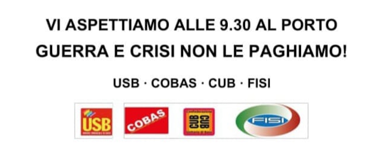 Catania, sciopero generale il 30 ottobre contro guerra, riarmo e carovita: manifestazione al porto