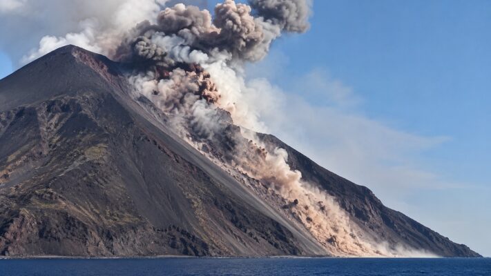Stromboli, cede parte di un cono vulcanico: frana di materiale caldo lungo la Sciara del Fuoco