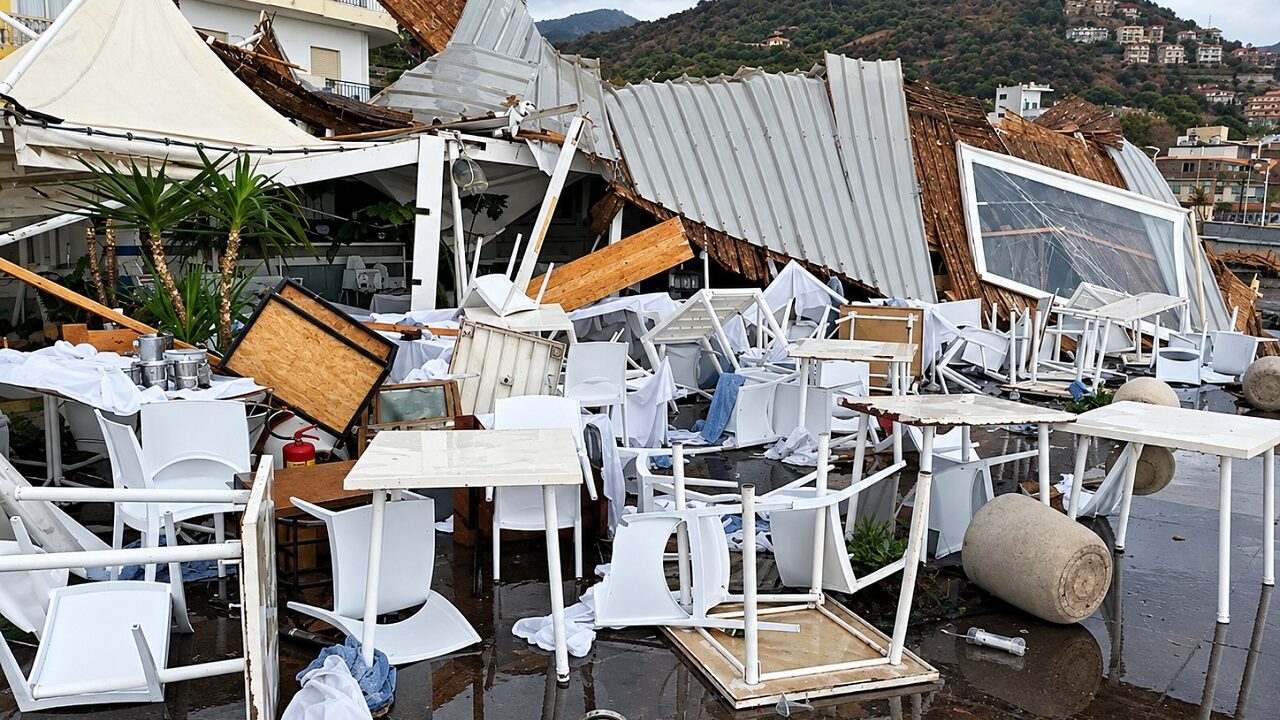 Tromba d’aria a Letojanni, a rimanere danneggiato dalle raffiche di vento il lungomare [VIDEO]